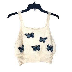 NWT Womens Topshop White Butterfly Knit Sweater Crop Tank Top Size 8/10